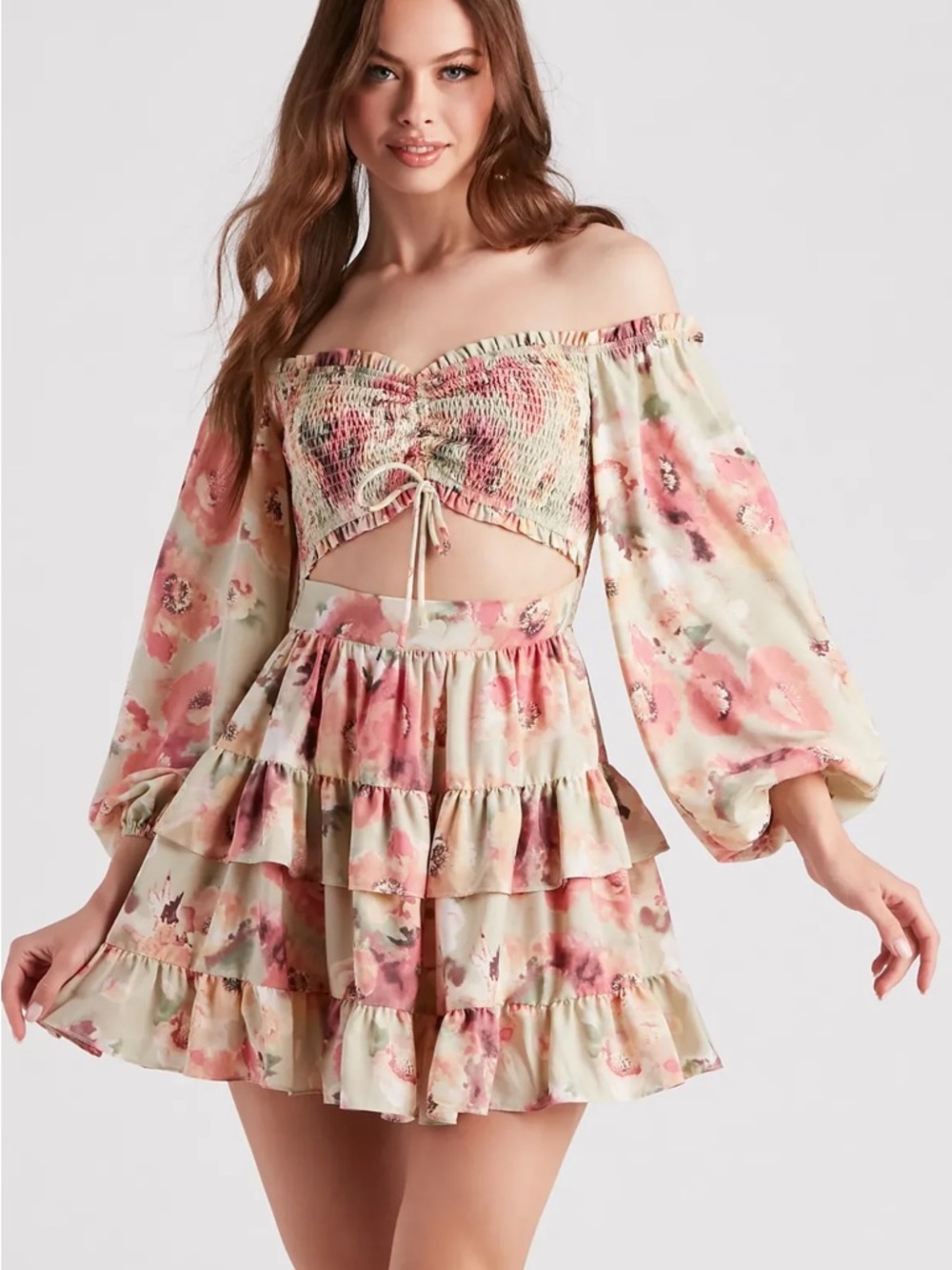 Windsor Golden Hour Floral Ruffled Skater Dress